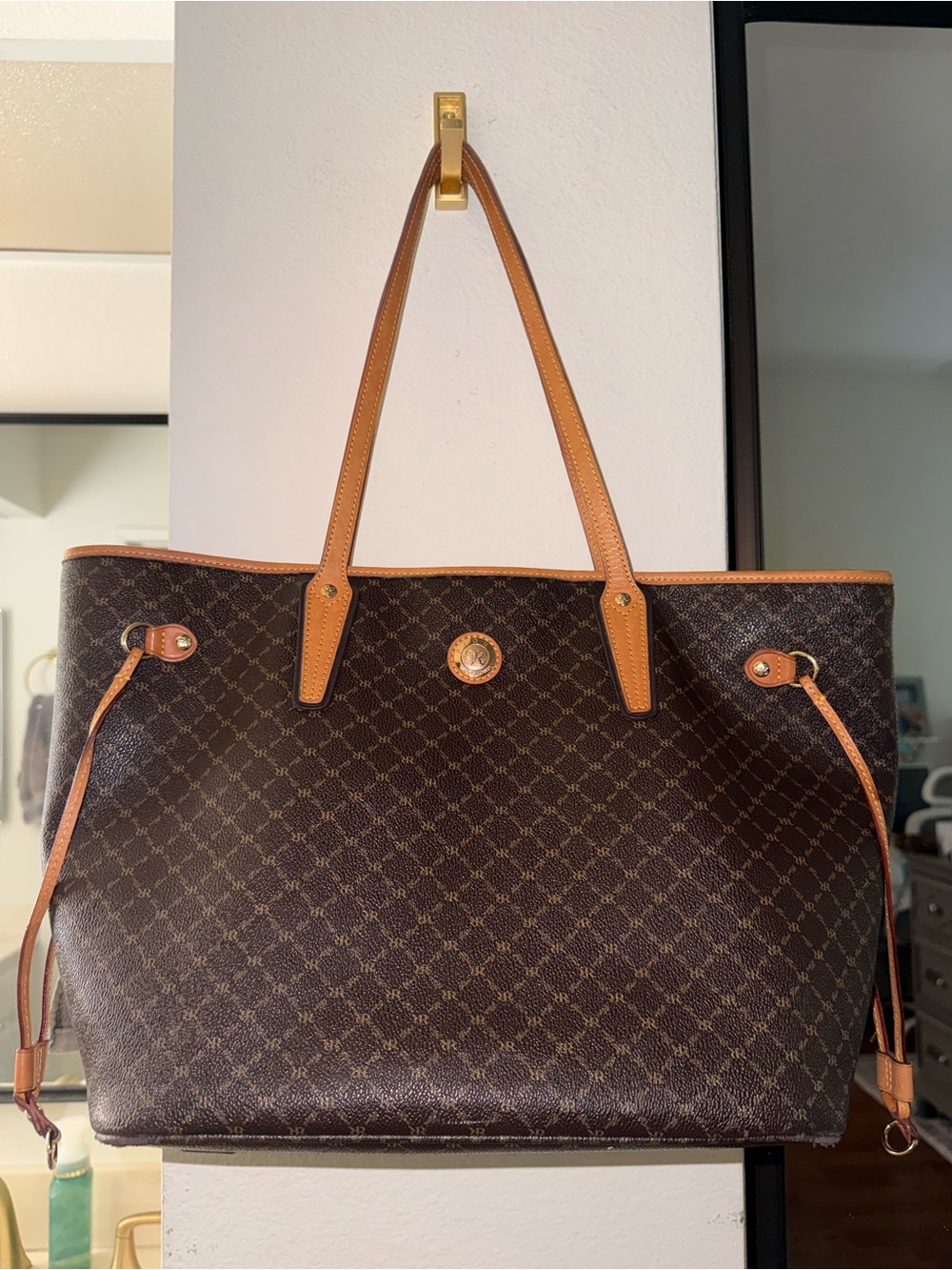 Rioni Brown Monogram Tote with Tan Trim